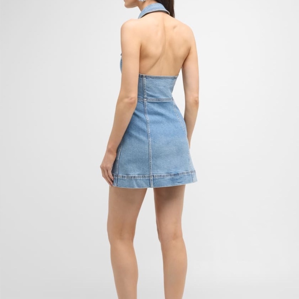 Alice + Olivia Kendall Denim Halter Mini Dress Size 12 Ivy Blue Festival Western - Picture 4 of 15